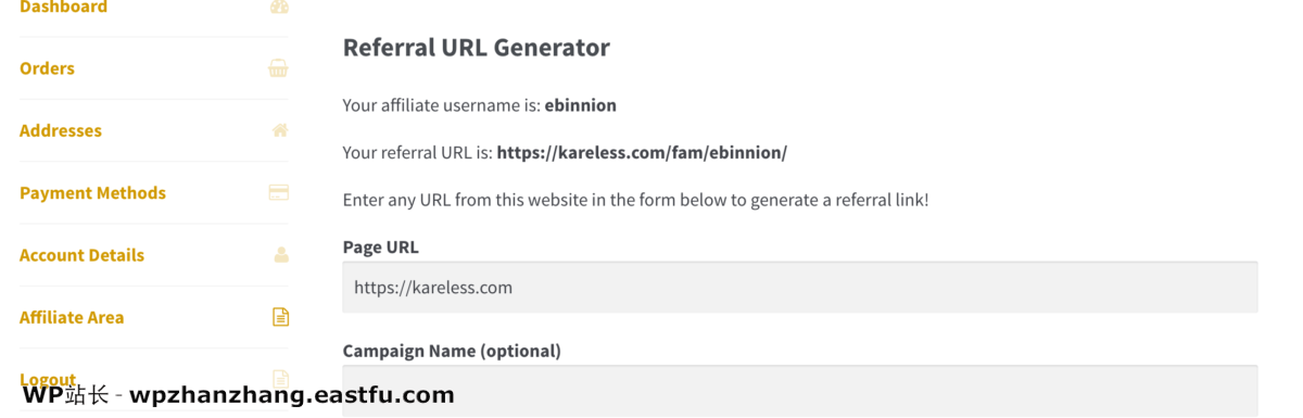 联盟WP URL选项卡