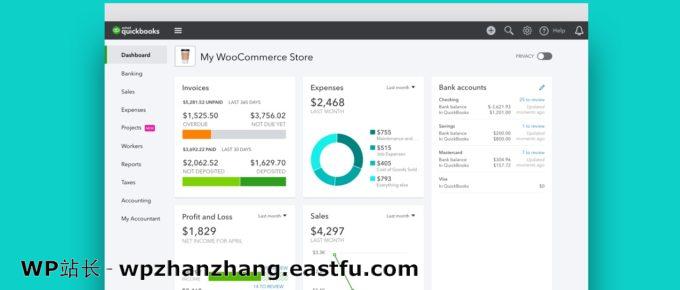 Quickbooks仪表板显示WooCommerce商店的指标