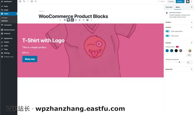 WooCommerce产品模块的新界面可以准确预览该选择在发布后的外观。