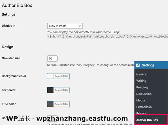 Author Bio Box settings Author Bio Box settings