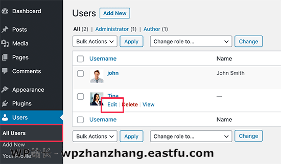 Editing a user profile Editing a user profile