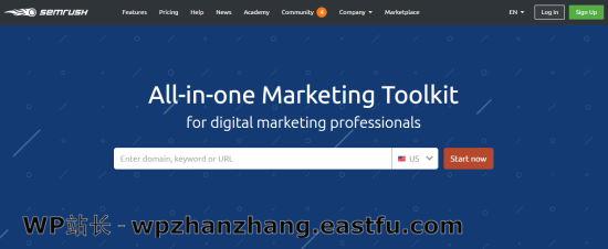 SEMrush关键字工具的首页