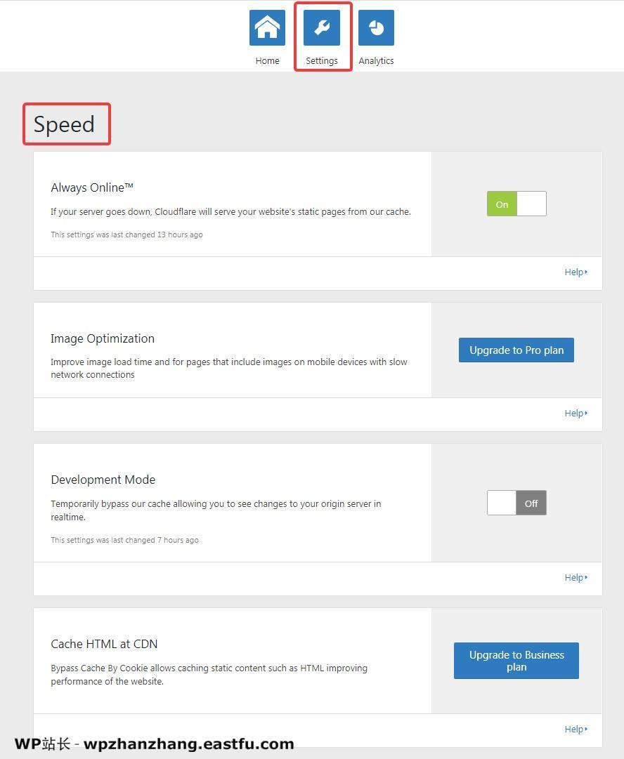 WordPress 速度优化的完整指南 22 cloudflare-settings-speed