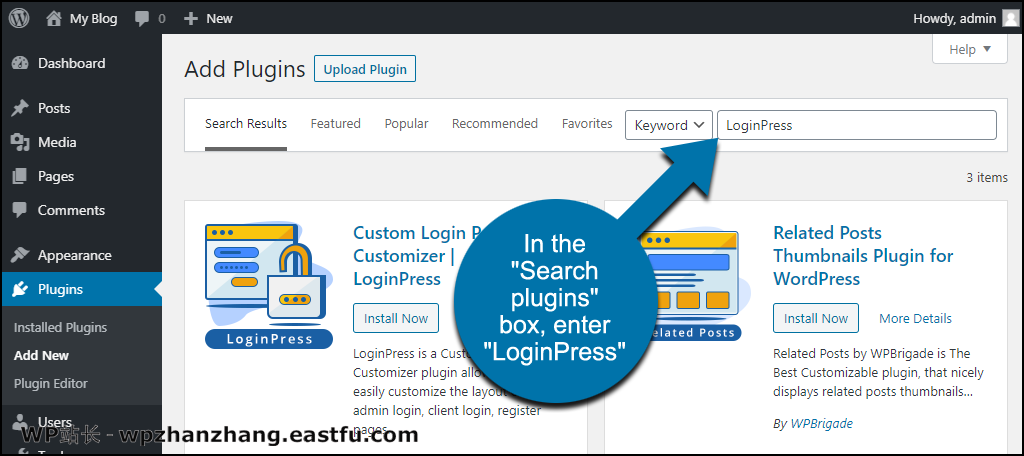 如何使用 LoginPress 创建 WordPress 自定义登录页面 2 搜索 WordPress LoginPress 插件
