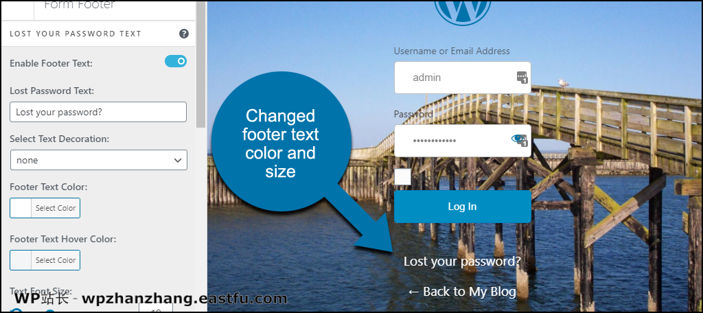 如何使用 LoginPress 创建 WordPress 自定义登录页面 19 LoginPress WordPress 插件更改了页脚文本颜色