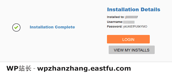 使用 QuickInstall 成功安装 WordPress 使用 QuickInstall 成功安装 WordPress