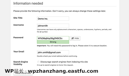 在 WordPress 安装期间设置您的网站 在 WordPress 安装期间设置您的网站