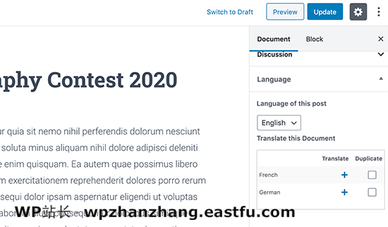 在编辑帖子时管理翻译 在编辑帖子时管理翻译