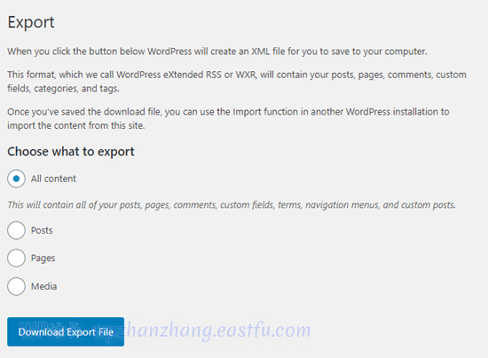 WordPress 中的内置导出选项 WordPress 中的内置导出选项