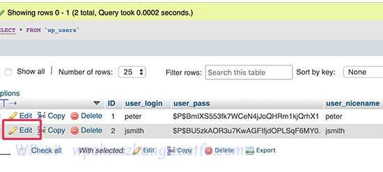 通过 phpMyadmin 编辑用户数据 通过 phpMyadmin 编辑用户数据