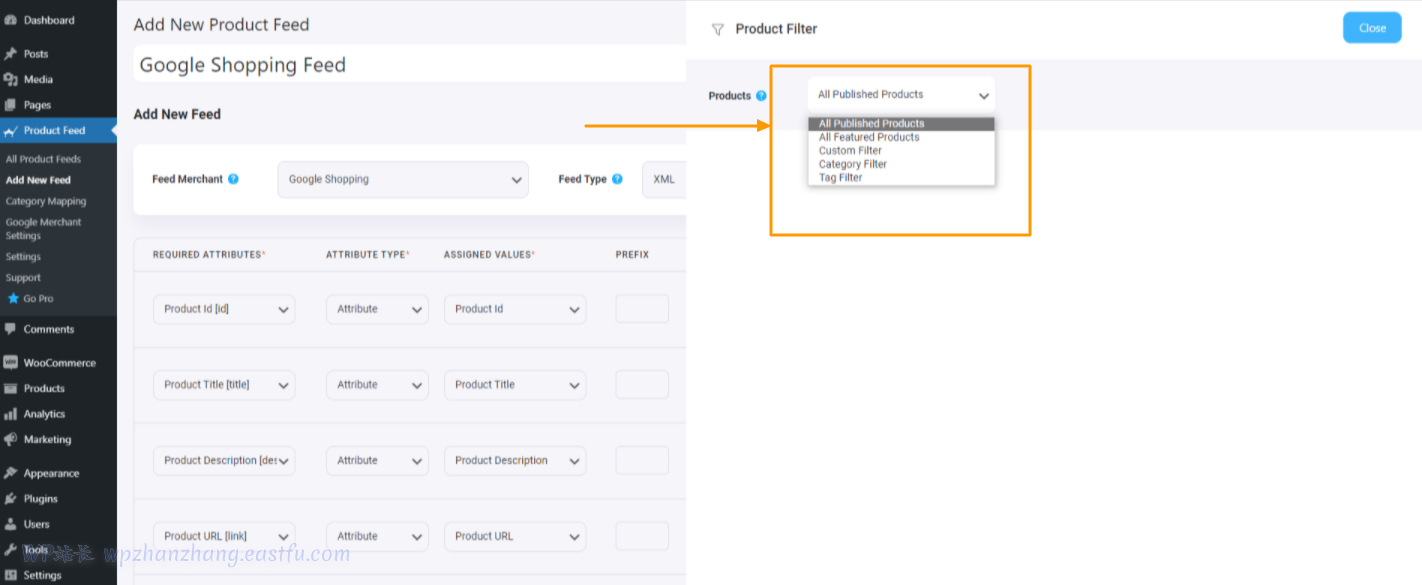 产品过滤器选项