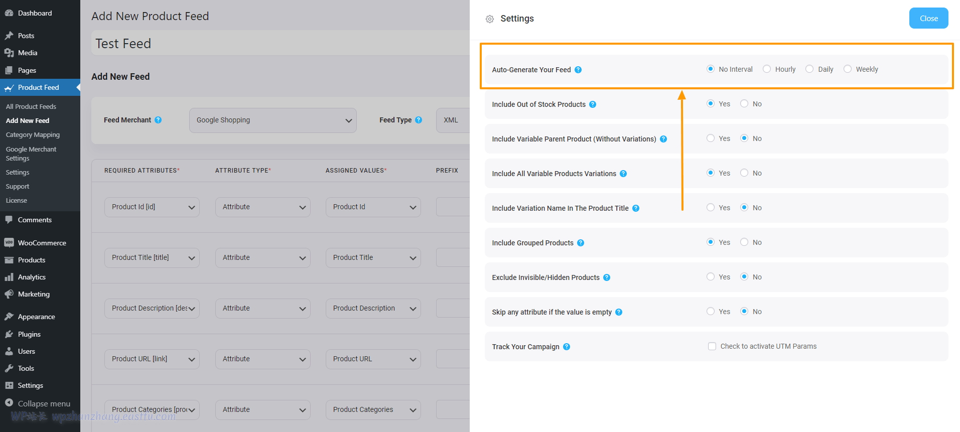自动生成 Feed 选项