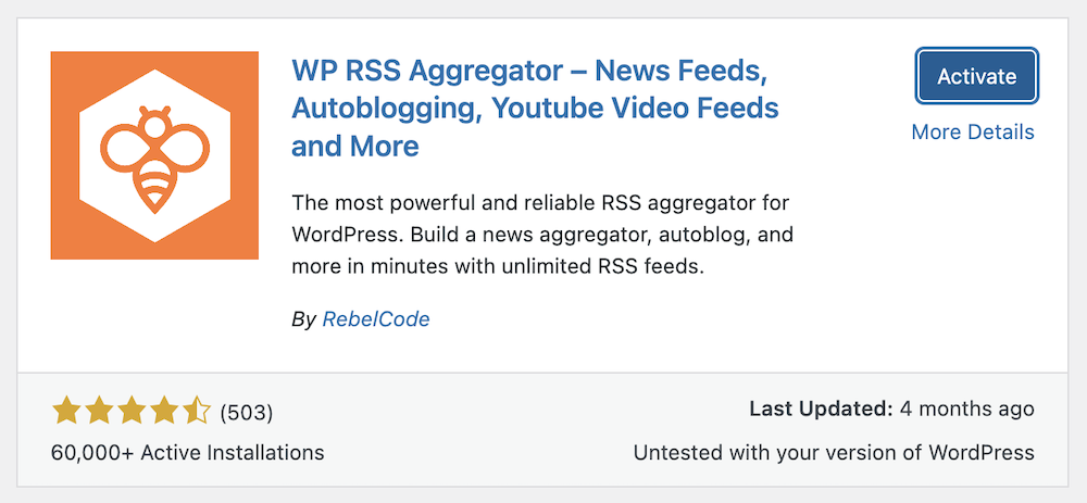 安装并激活 WP RSS Aggregator 插件