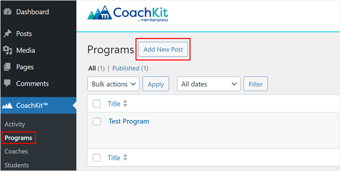 在 MemberPress 的 CoachKit 中添加新程序