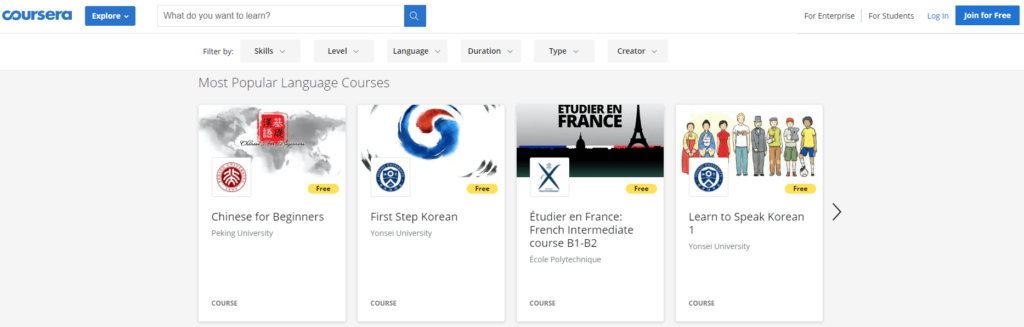 Coursera 上的外语课程。