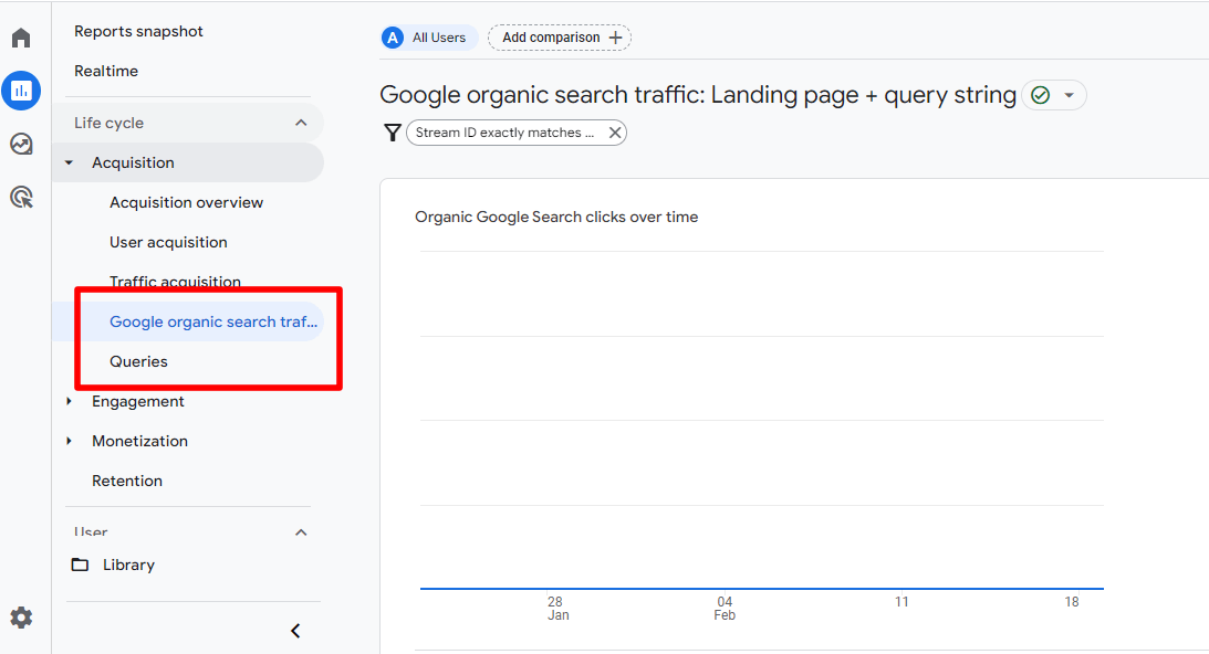 Google Analytics 报告导航内的 Search Console 报告