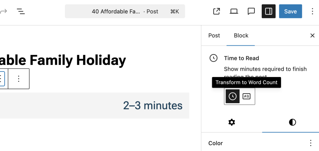 WordPress 6.9 中的读取时间块