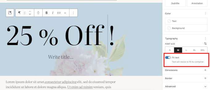 WordPress 6.9 版本中，字体设置新增了“适应文本”选项。