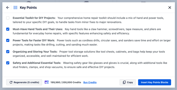 使用 AIOSEO 生成 AI 生成的“关键点”内容摘要