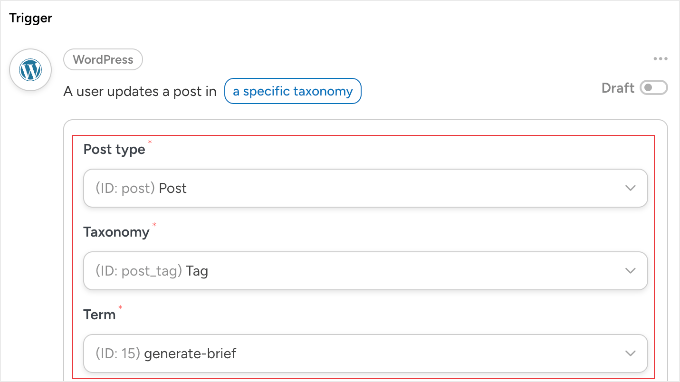 在 Uncanny Automator 中填写触发字段