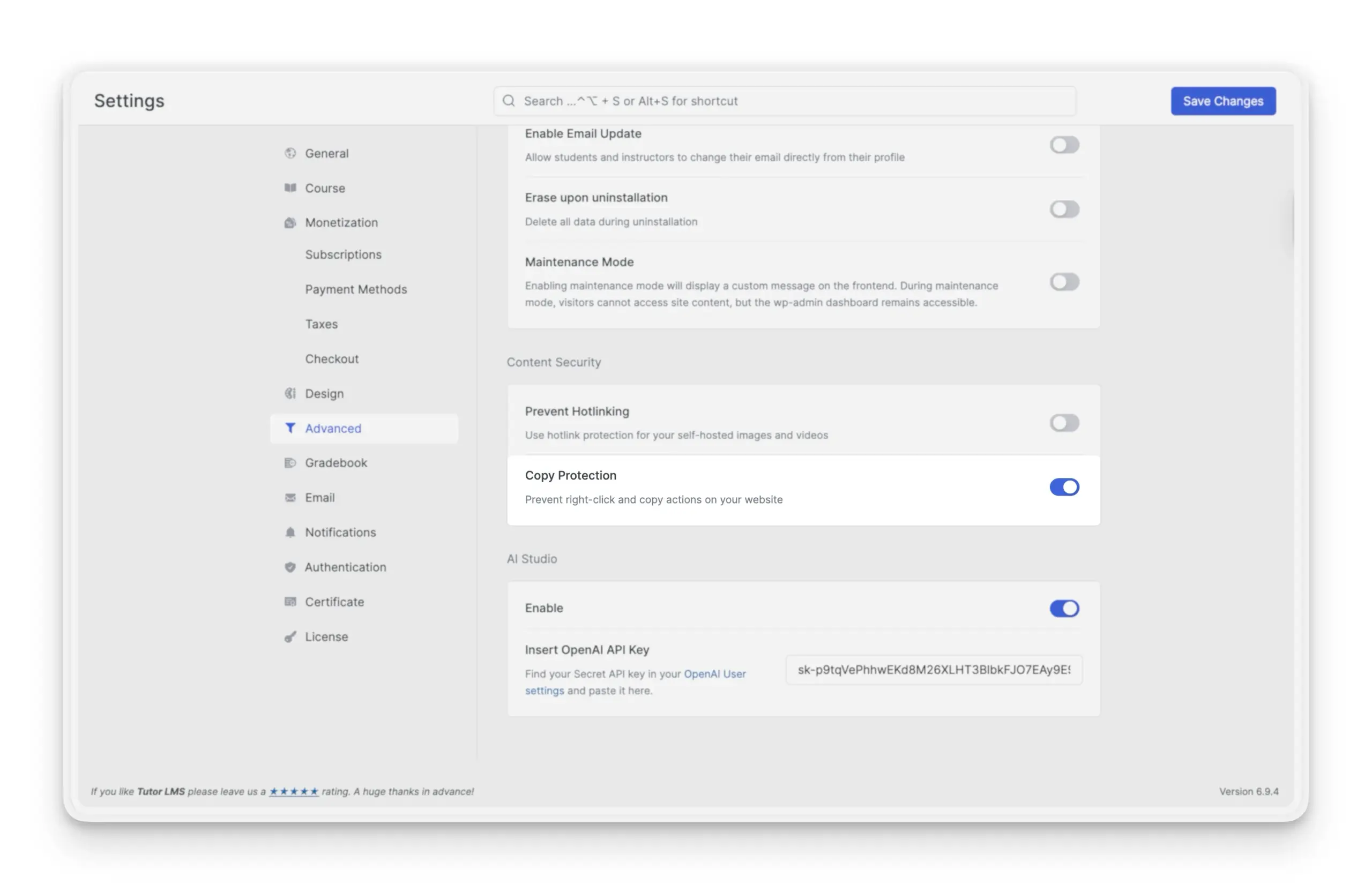 Tutor LMS 复制保护功能