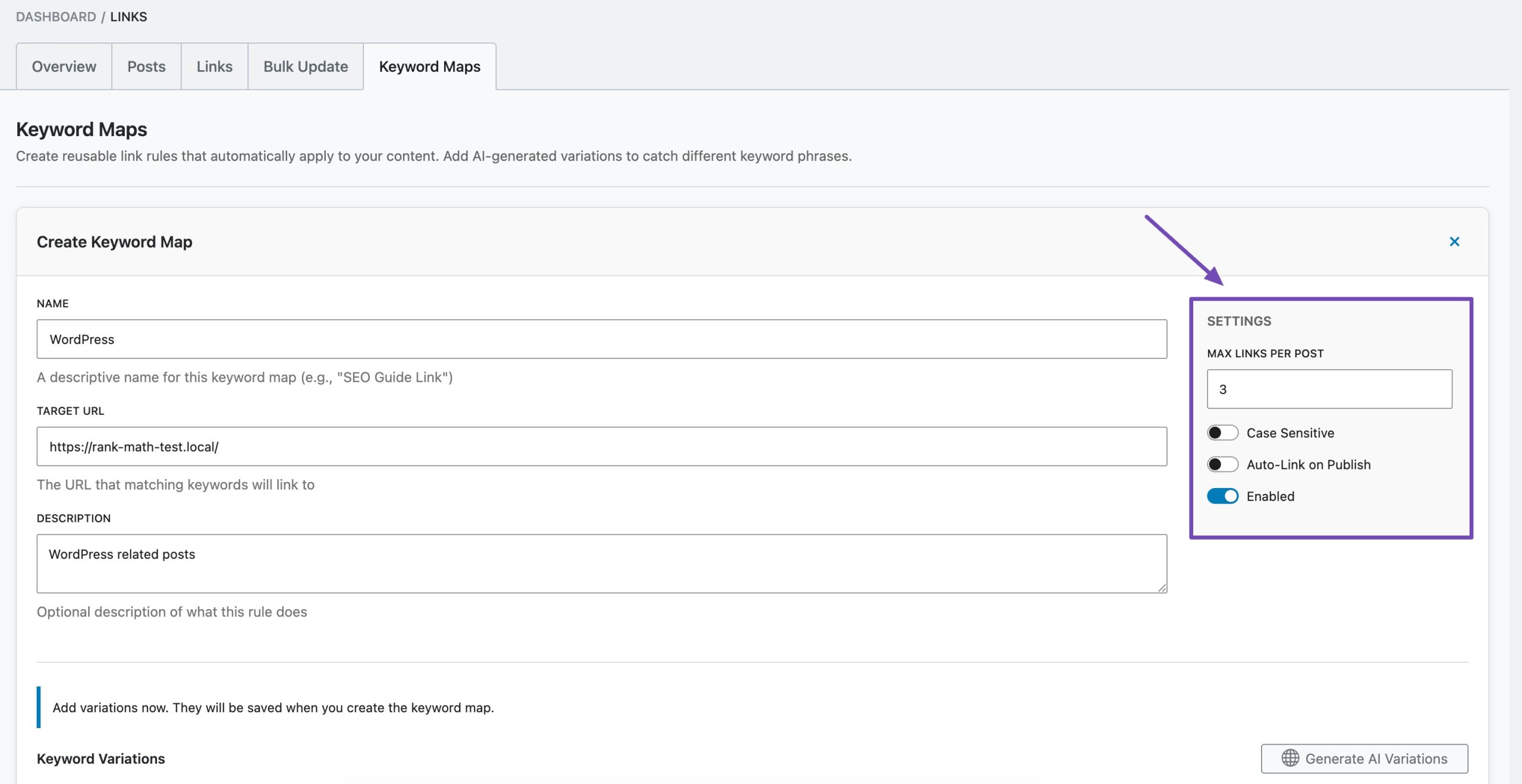 关键词地图中的设置
