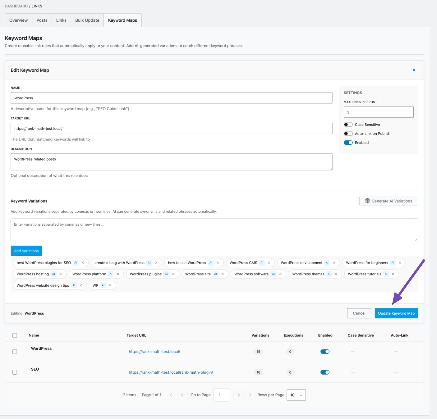 点击“更新关键词地图”