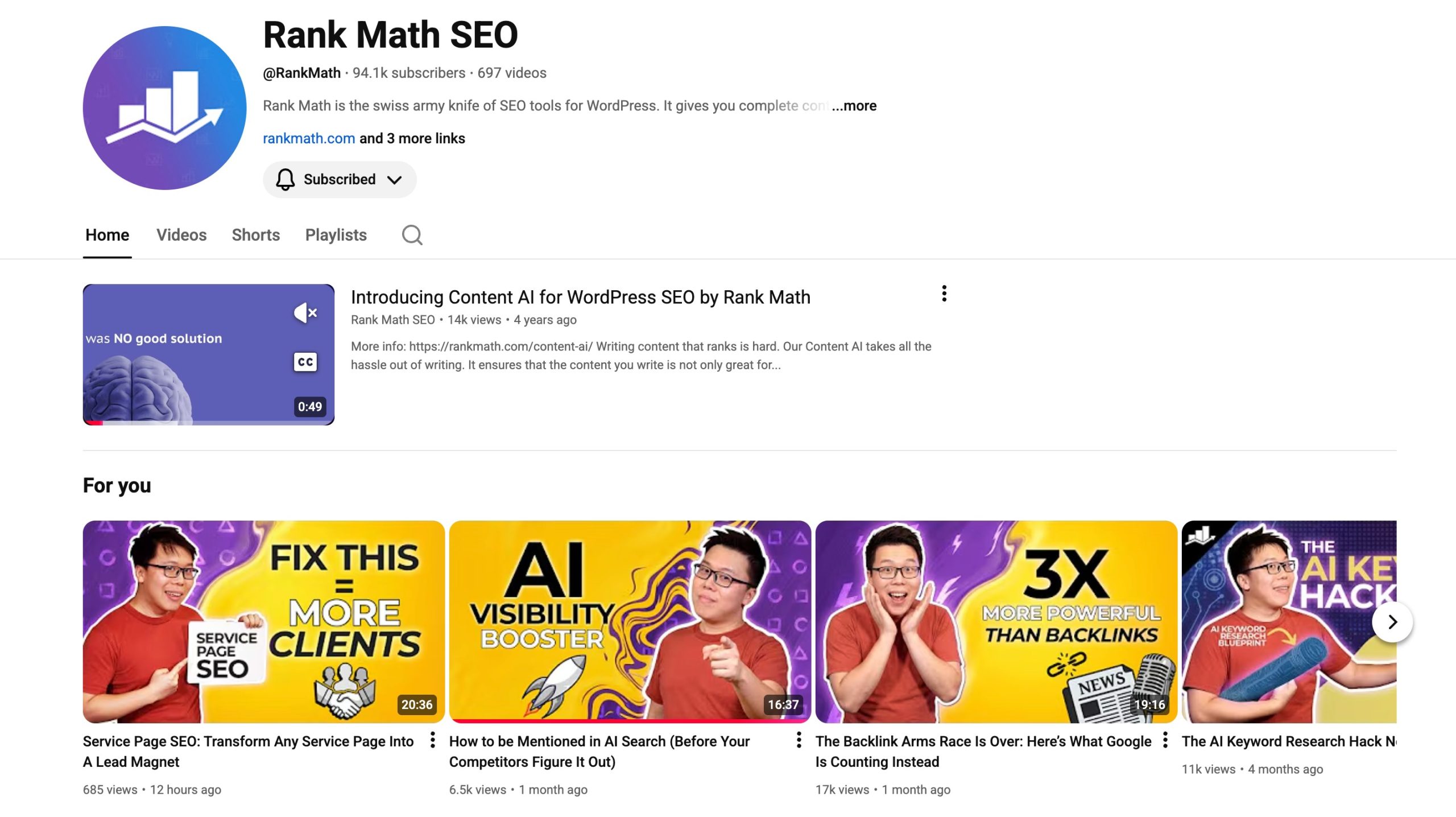 Rank Math 的 YouTube 频道