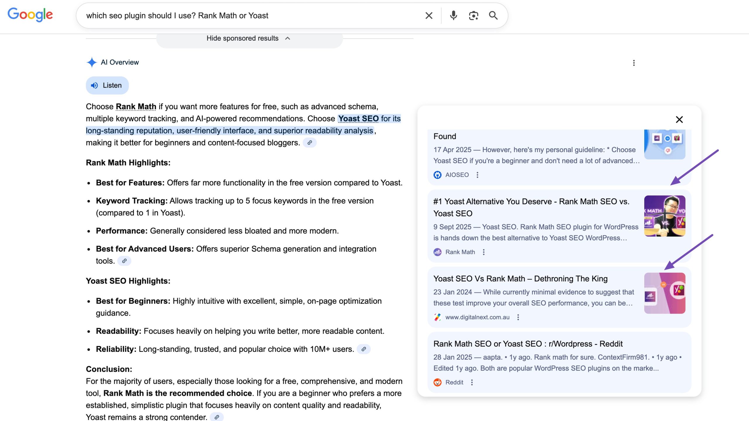 AI搜索中的比较帖子