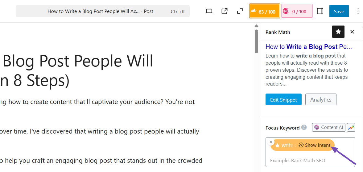 在 Rank Math 中显示意图标签