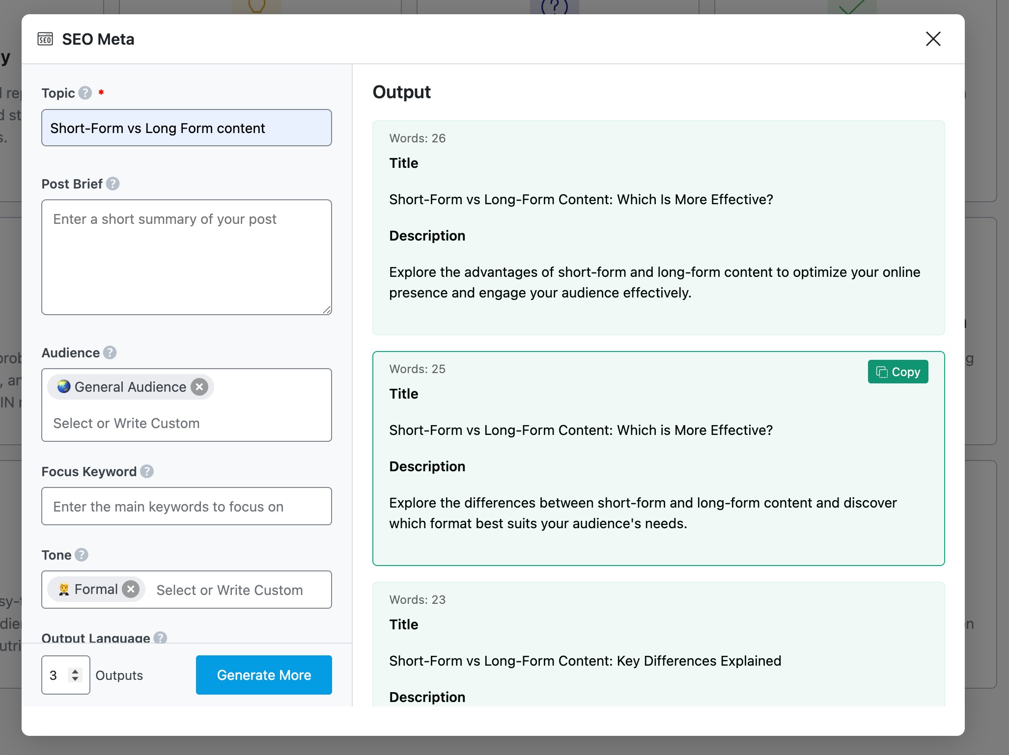 Rank Math 中的 SEO Meta AI 工具
