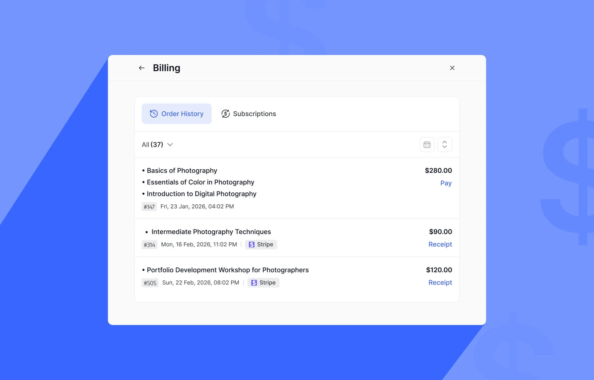 集中式课程计费