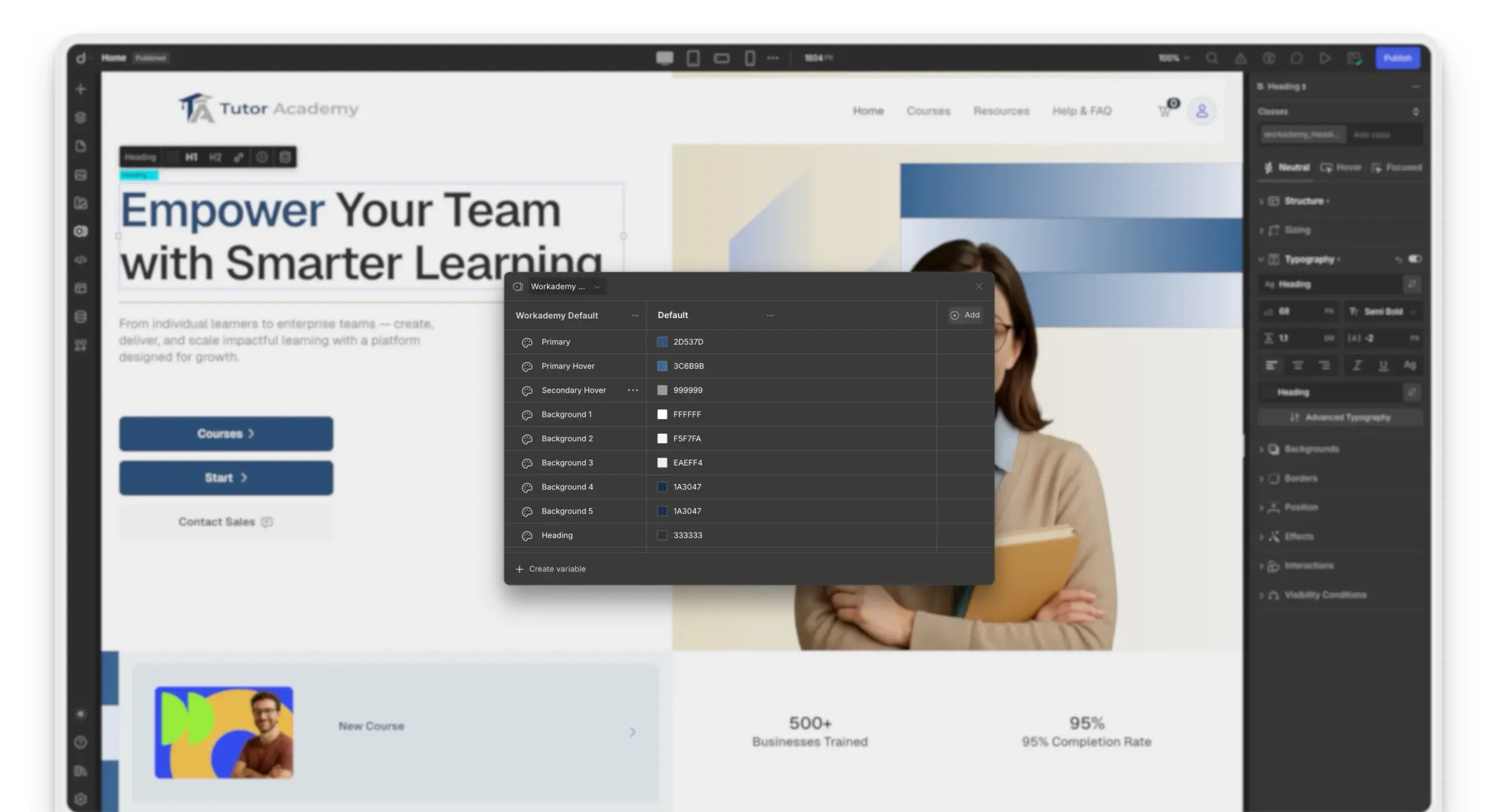 Tutor LMS - 带有 Droip 变量的全局颜色