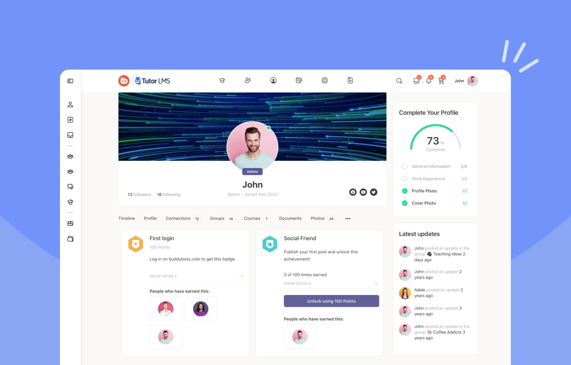 Tutor LMS 社交学习平台，集成 BuddyBoss 和 bbPress