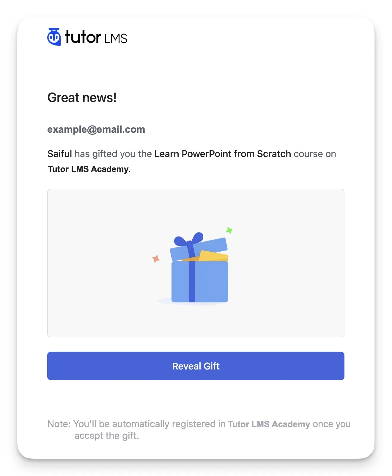 自动接收课程礼物电子邮件导师 LMS
