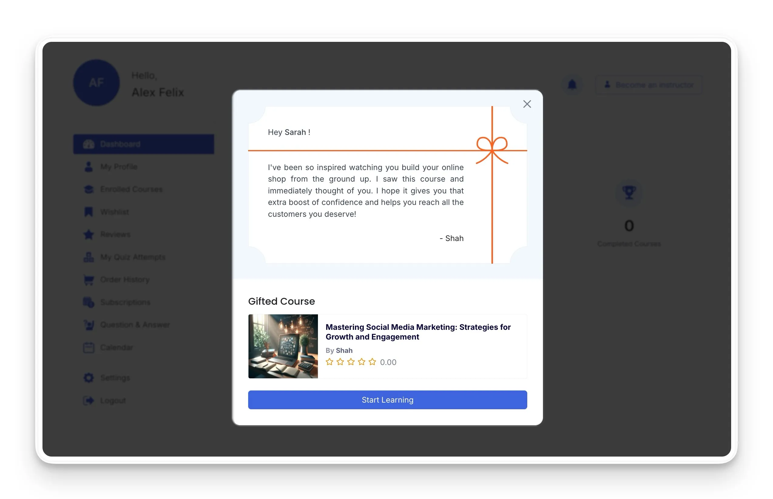 课程礼物已接受 导师 LMS