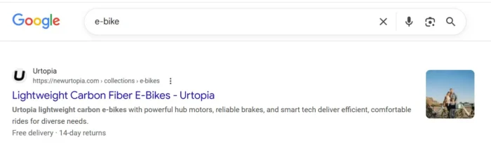 在谷歌搜索结果中查看 Urtopia 元描述示例