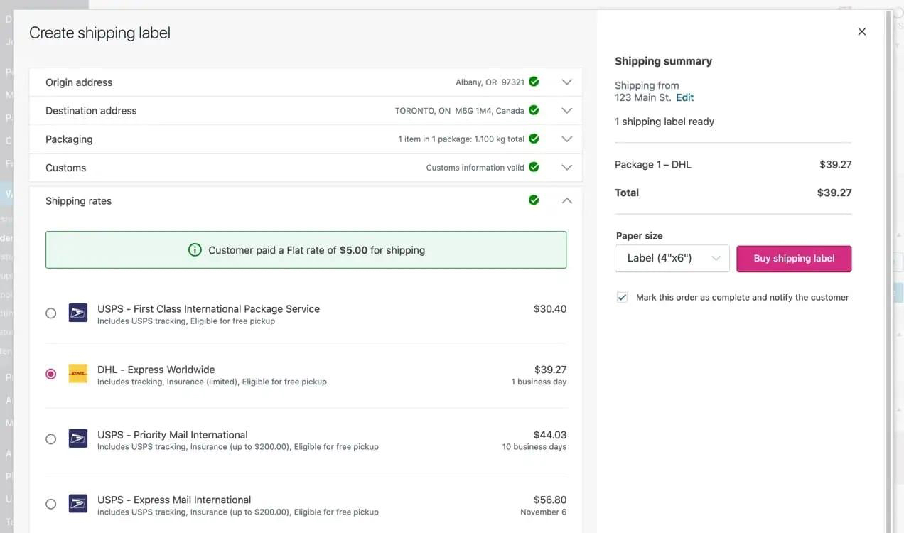 使用 WooCommerce Shipping 创建货运标签
