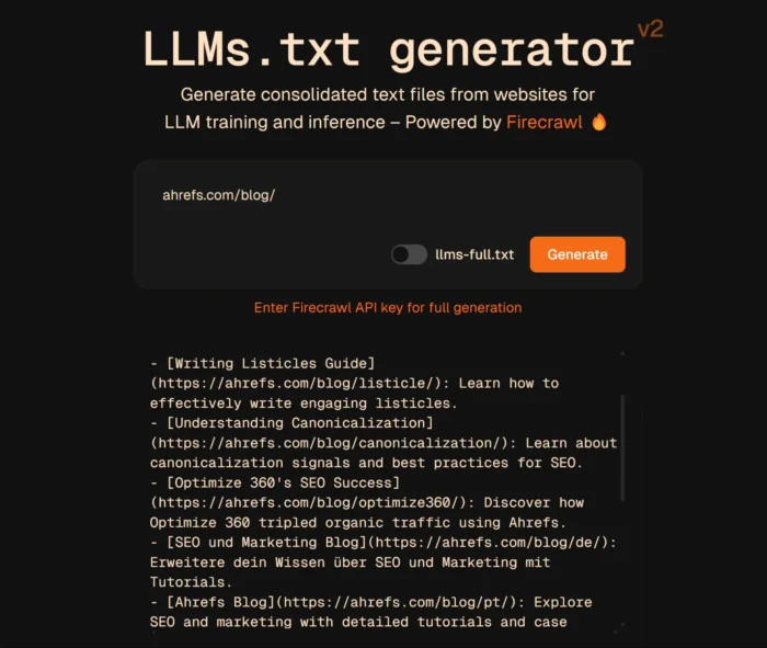 LLMs.txt是什么?简单解释 6 LLMs.txt生成器正在运行。