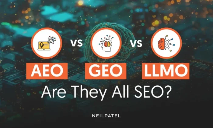 一张图表写着：AEO vs GEO vs LLMO：它们都是 SEO 吗？