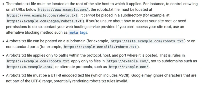 robots.txt文件设置指南:提升SEO与AI爬虫抓取效率的4个关键方法 6 Google 文档解释了 robots.txt 文件的正确位置和格式